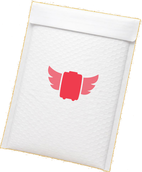 A LugLess padded mailer ready to ship