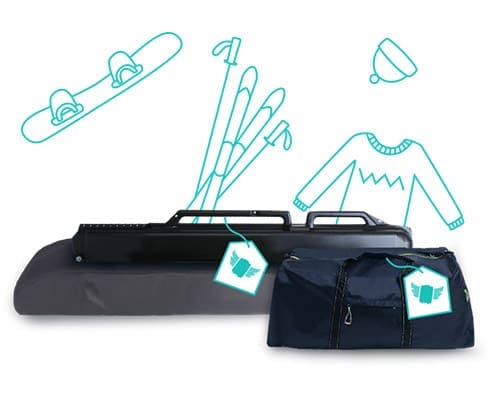Skier with ski gear ready to ship